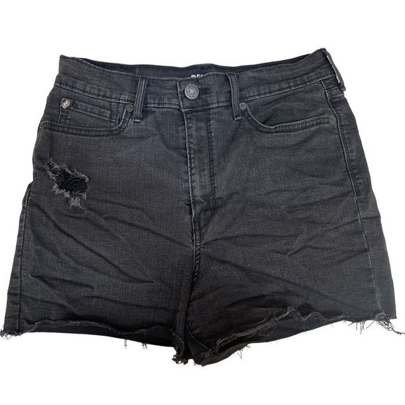Levis Denizen Super High Rise Cutoff Shorts Size 29 Black Stretch Distressed - Picture 1 of 7